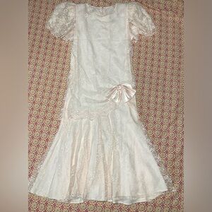Vintage Barbara Chodos for Michael Marcella Peach Lace Drop Waist Dress | 80s